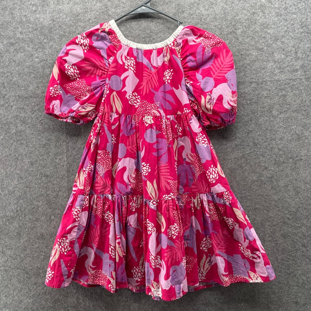 Il Gufo Girl Size 6 Pink Flora Dress Puff Sleeve Tiered Cotton Bow Applique